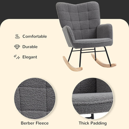 Boucle Rocking Chair, Berber Fleece Nursery Glider Rocker, Modern Armchair for Living Room, Dark Grey