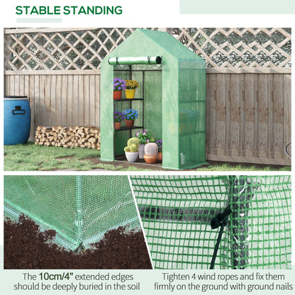 Walk In Greenhouse for Outdoor Portable Gardening Plant Grow House W/ 2 Tier Shelf Roll-Up Zippered Door PE Cover Green