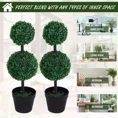 Artificial Front Door Plants, PE Set of 2 , Double Ball Topiary Plant Tree's Green