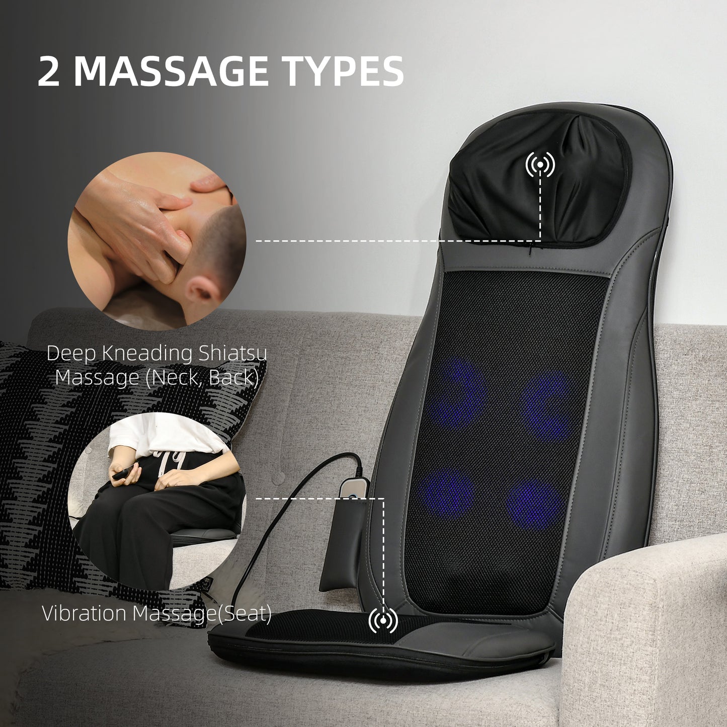 Shiatsu Back Massager for Neck, Massage Chair with Deep Tissue Kneading, Heating and Remote, Massage Cushion Black