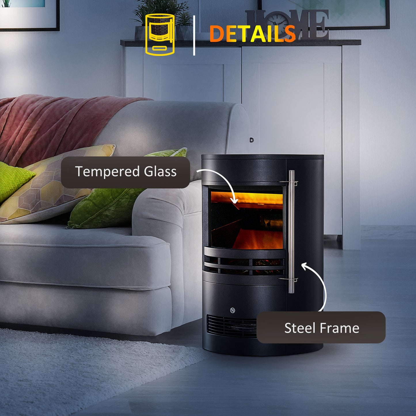 Freestanding Electric Fireplace Heater Wall Mounted Electric Stove Fires/ Thermostat Control, 900W/1800W-Black