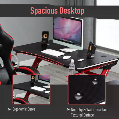 Gaming Computer Desk, with RGB LED Lights Racing Style Gaming Table with Cup Holder, Cable Management, Red