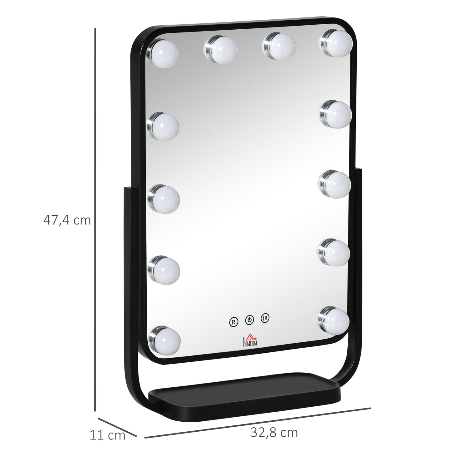 Vanity Table Mirror with Lights, Hollywood Makeup Mirror, with 12 Dimmable LED Bulbs, Memory Function Black