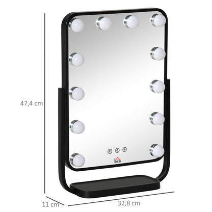 Vanity Table Mirror with Lights, Hollywood Makeup Mirror, with 12 Dimmable LED Bulbs, Memory Function Black