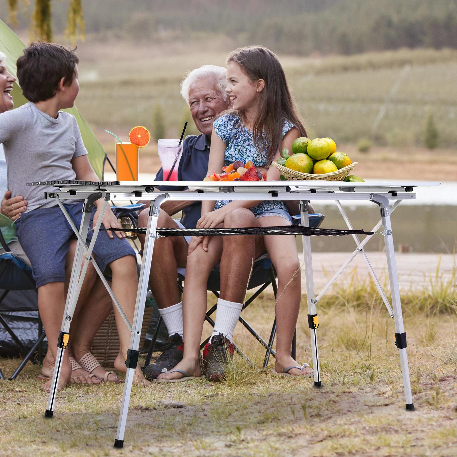 Outsunny Aluminium Portable Outdoor BBQ Picnic Table w/ Mesh Tier Silver 