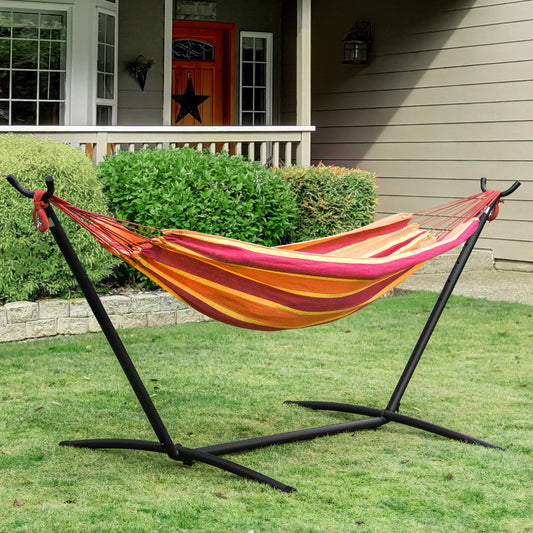 Outsunny 277 x 121cm Hammock with Stand Camping Hammock with Portable Carrying Bag, Adjustable Height, 120kg, Red Stripe 