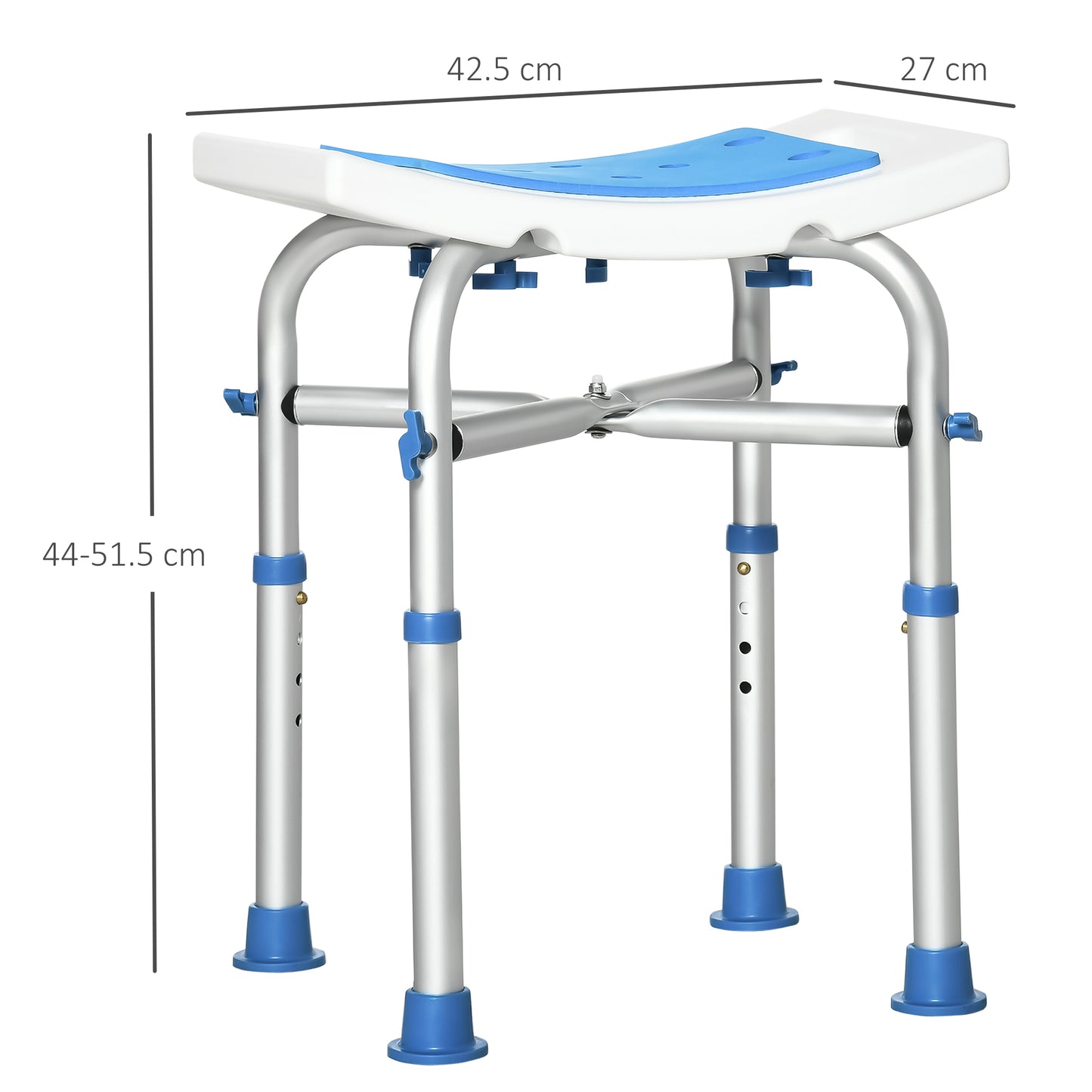 Bath Stool for Seniors, Adjustable Padded Shower Stool with Built-in Handle Non-slip Suction Foot Pads Blue