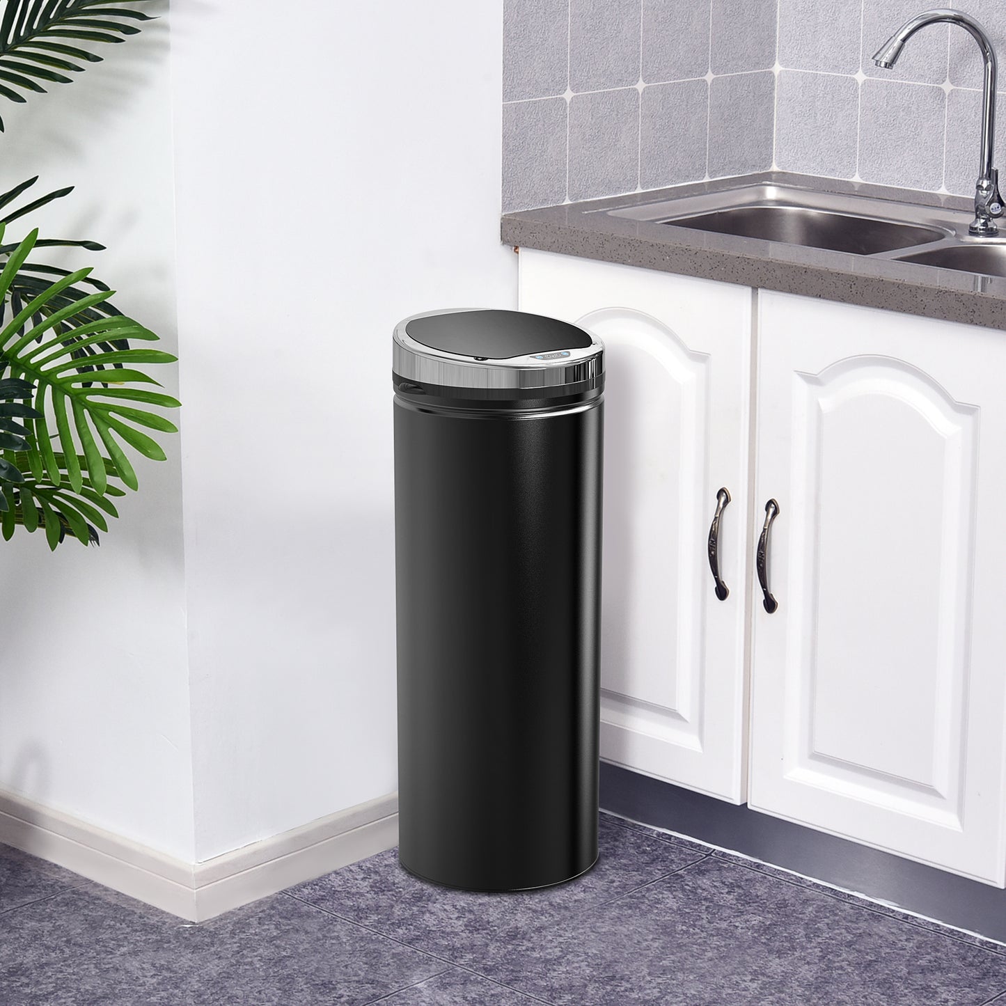 50L Stainless Steel Sensor Trash Can W/ Bucket-Black