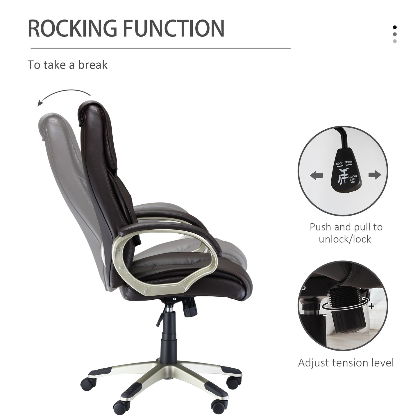 Homcom Office Brown Leather Chair, Height Adjustable, Rocking Function