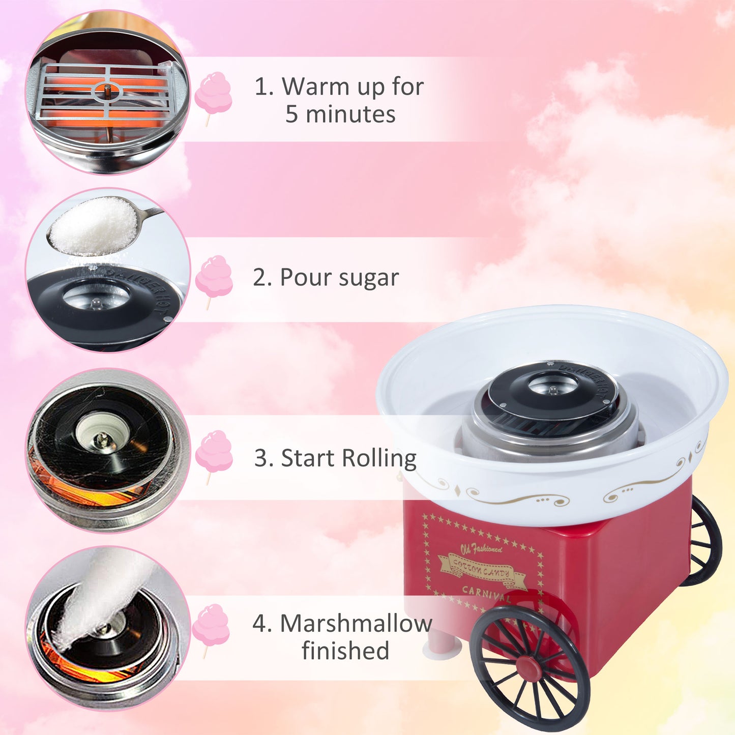 Electric Candy Floss Machine, 450W-Red