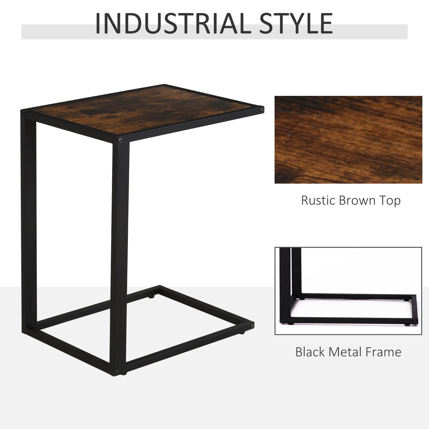 Steel Frame C-Shaped Side Table Brown