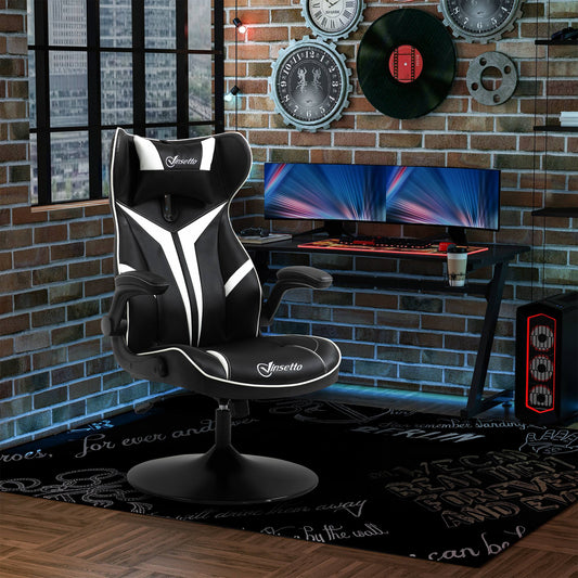 Vinsetto Comfy Gaming Chair, with Flip-up Armrests, 360° Swivel Base, Headrest, White 