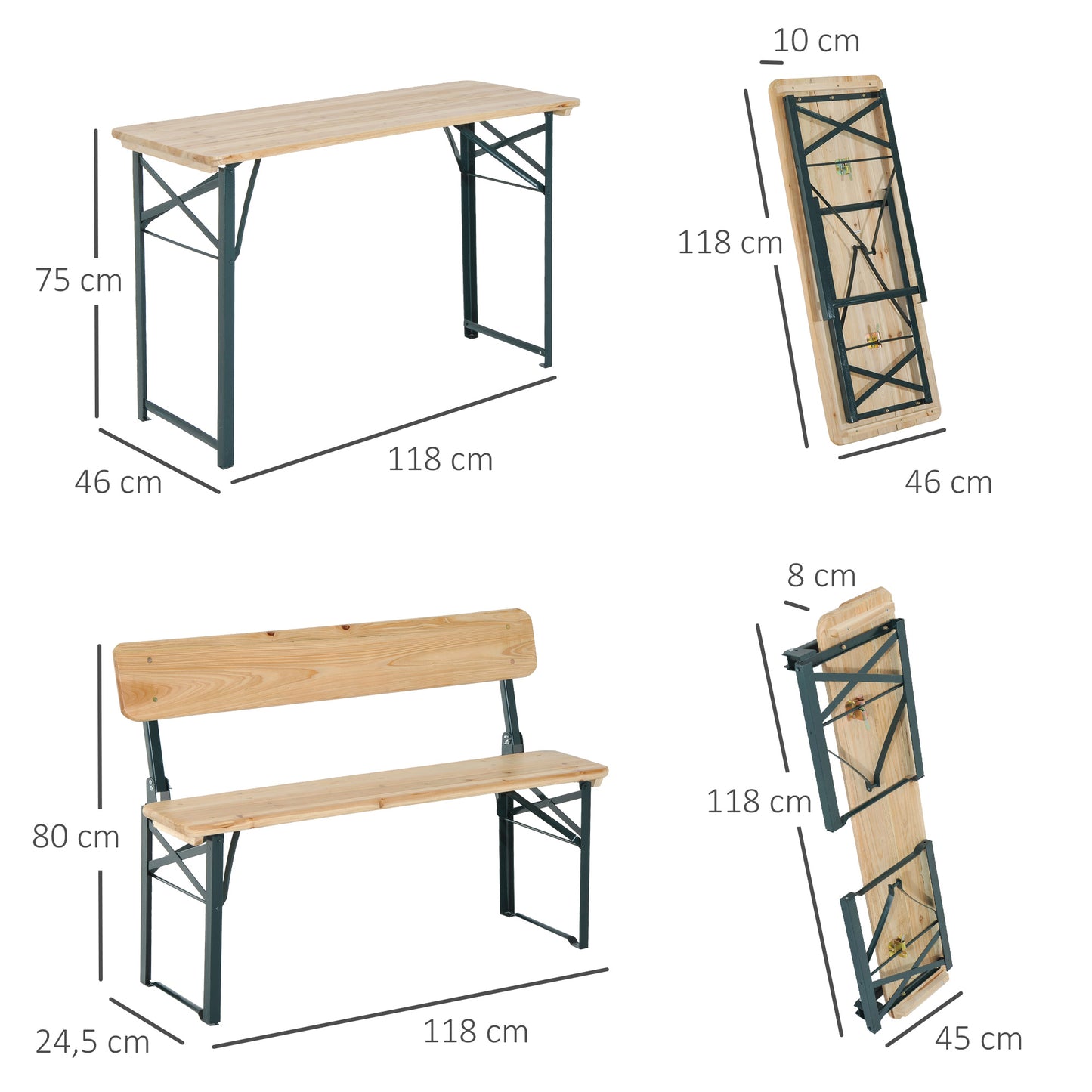 3 pcs Wooden Table Bench Set