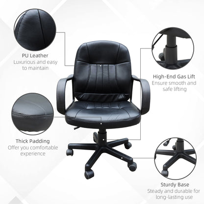 Homcom Black Leather Desk Chair, Swivel Pu Leather Office Chair