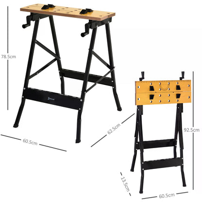 Sawhorse, Foldable Workbench, MDF Top, w Adjustable Clamps Black