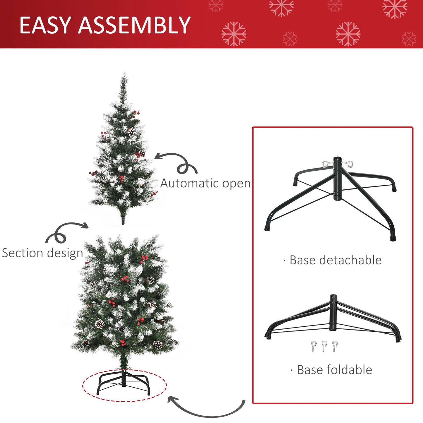 5FT Artificial Christmas Tree Xmas Pencil Tree with Red Berries and Pinecones Holiday Home Indoor Decoration with Foldable Feet