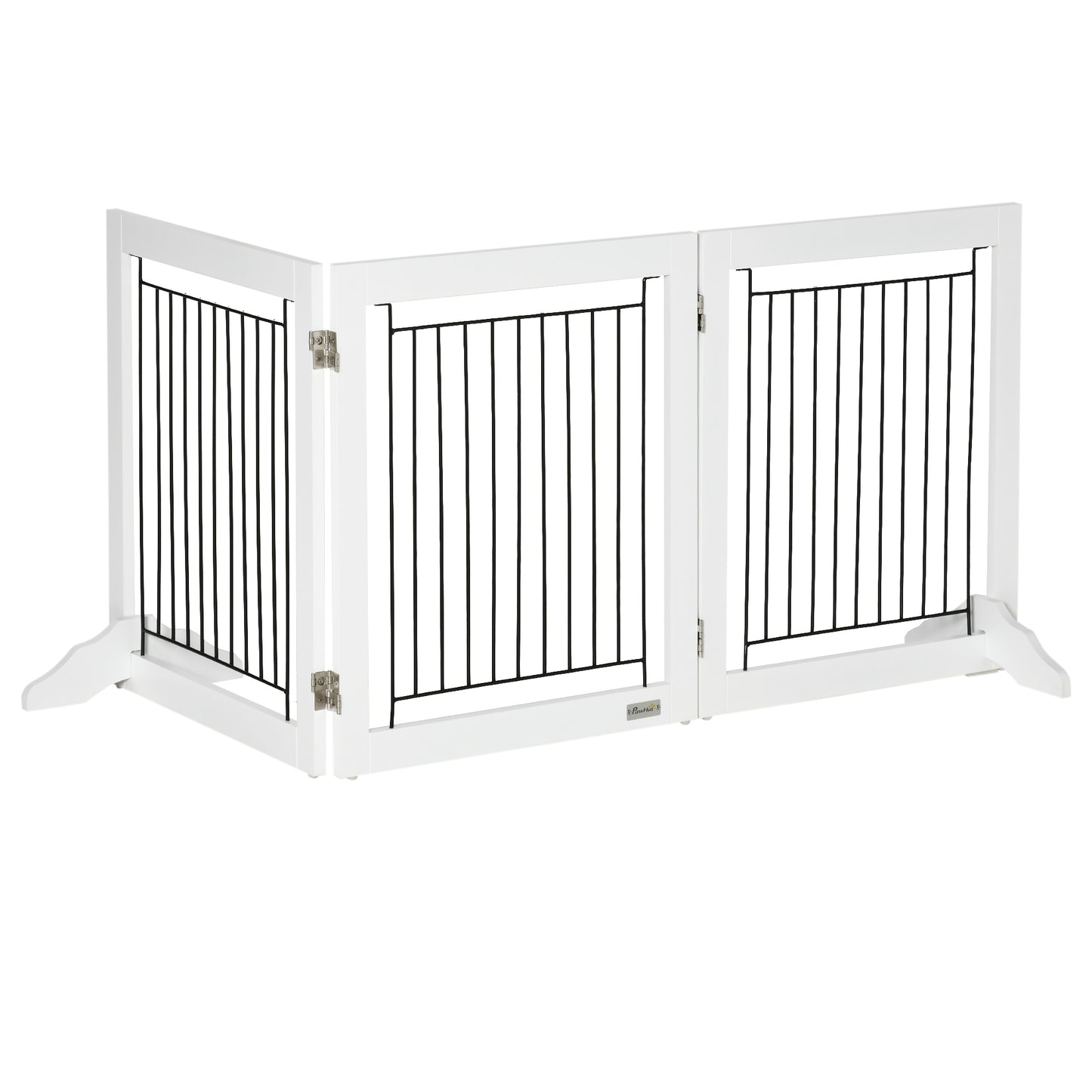 Foldable Pet Gate, with Three Panels & Two Support Feet - White