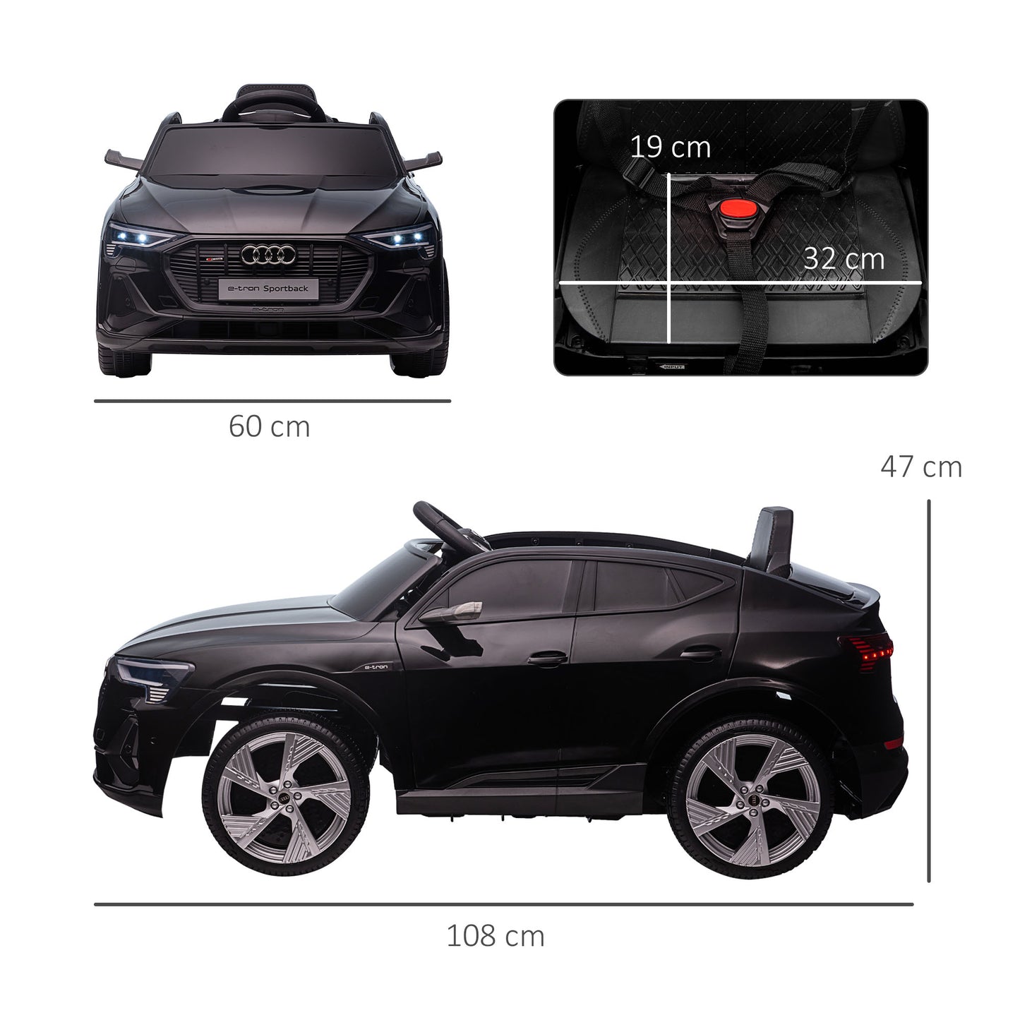 Kids Electric Ride-On Sports Car, 12V Two Motors Battery Powered Toy w/ Remote Control, Lights, Music, Horn - Black  Aosom IE