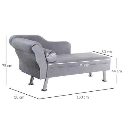 160cm Chaise Lounge Chair, Velvet Fabric Grey