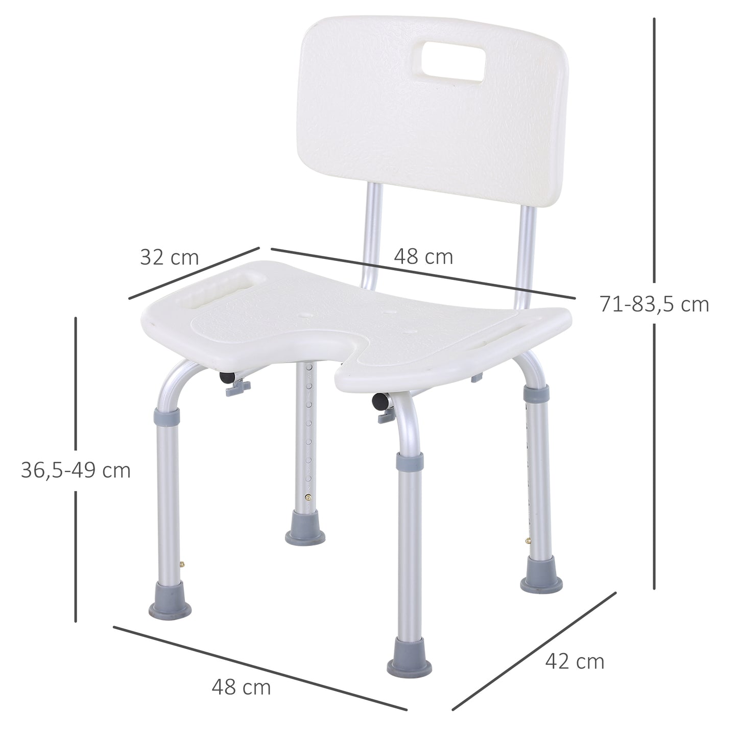 Shower Stool for Elderly, 8-Level Height Adjustable Spa Shower Chair Aluminum w/Non-Slip Feet Handle