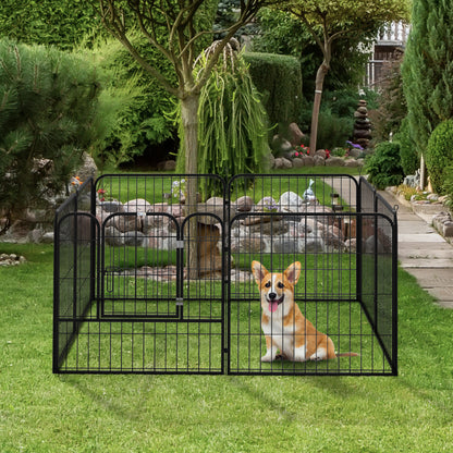 Pawhut Heavy Duty Dog Pet Puppy Metal Playpen Play Pen Rabbit Pig Hutch Run Enclosure Foldable Black 79 x 79cm (Medium) 