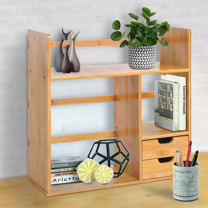 HOMCOM Wooden Bookshelf, Storage Shelves, 180 Degree Rotatable 2 Drawers 