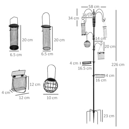 Bird Feeding Station Kit Wild Bird Feeder Pole w/ 6 Hooks 4 Hanging Feeders for Peanuts Seed Fat Balls for Garden Outdoor