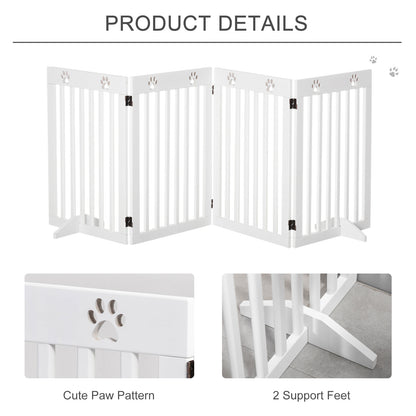 Wooden Pet Gate 4 Panel Foldable Fence Freestanding Dog Safety Barrier with 2 Support Feet for Doorways Stairs