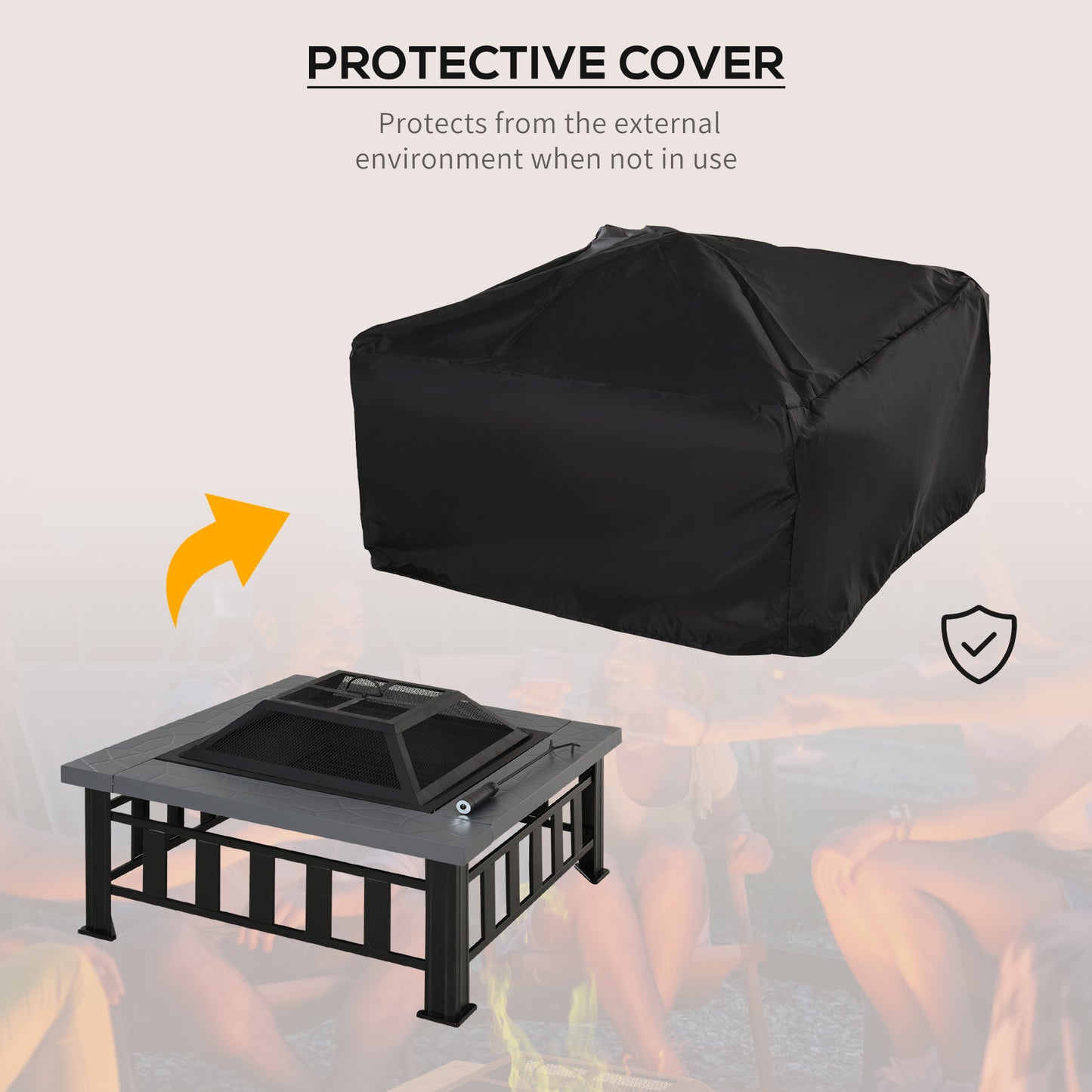 Patio Fire Pit, Square Metal Fire Pit With Waterproof Cover-Black/Grey