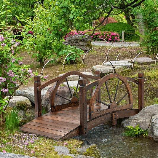 Outsunny Wooden Garden Bridge Decorative Arc Footbridge with Safety Guardrail Outdoor Lawn Pond Bridge Walkway Stained Wood  Aosom IE