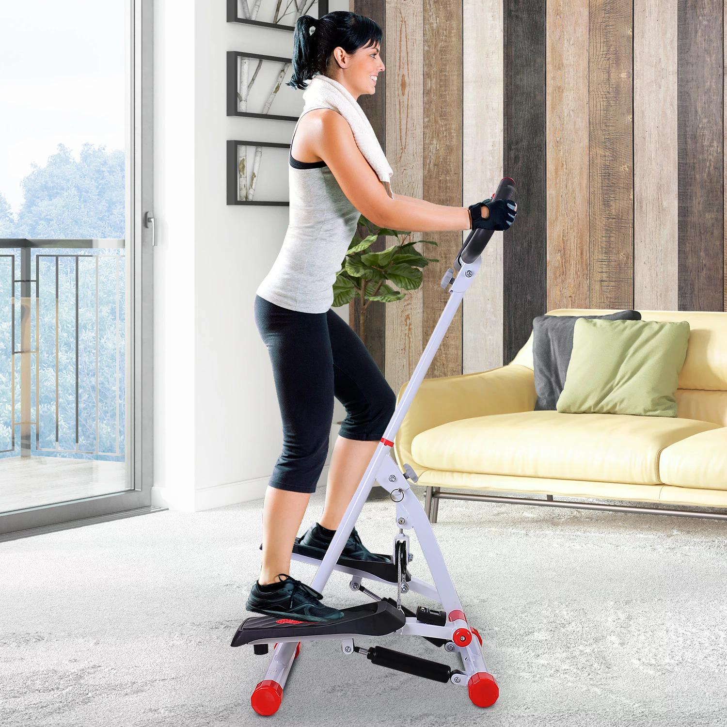 HOMCOM Foldable Stepper With Handle Gym Equipment, Steel-White/Red 