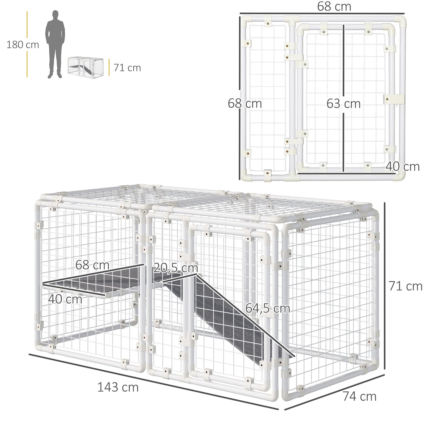 DIY Rabbit Hutch, 9PCs Guinea Pig Hutch, Large Bunny Cage with Door, Ladder, Divider for Small Animals