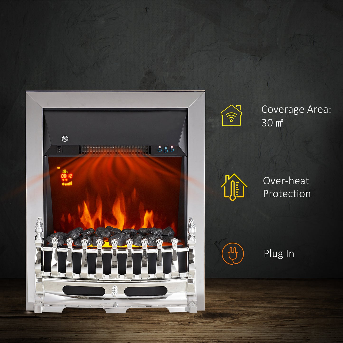 Realistic Electric Fireplace-Silver