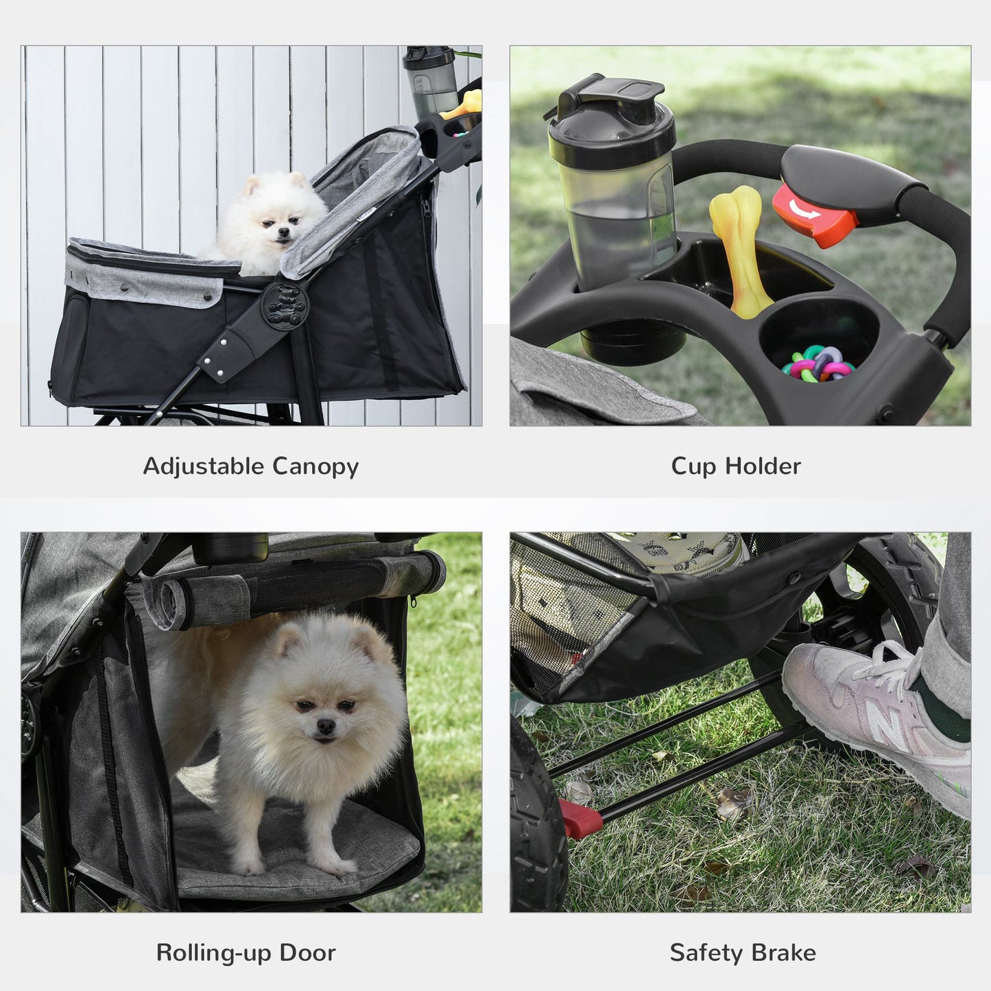 Folding Pet Stroller 3 Wheel Dog Jogger Travel Carrier Adjustable Canopy Storage Brake Mesh Window for Small Medium Dog Cat