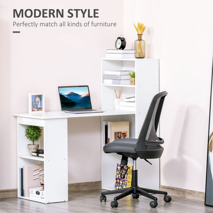 Corner Desk 120cm Modern Computer Desk Bookshelf  Writing Table Workstation White 6 Shelves