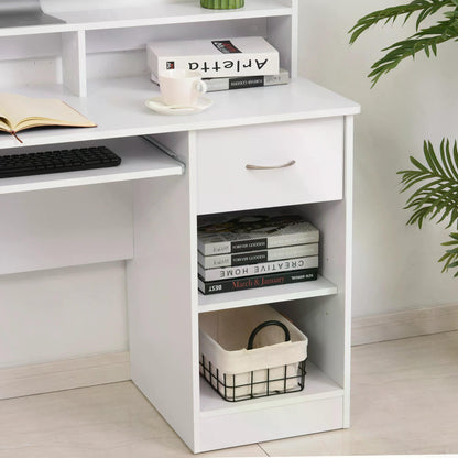 Modern Wooden Computer Desk Workstation with Keyboard Tray, Drawer & Monitor Stand for Home Office, Study