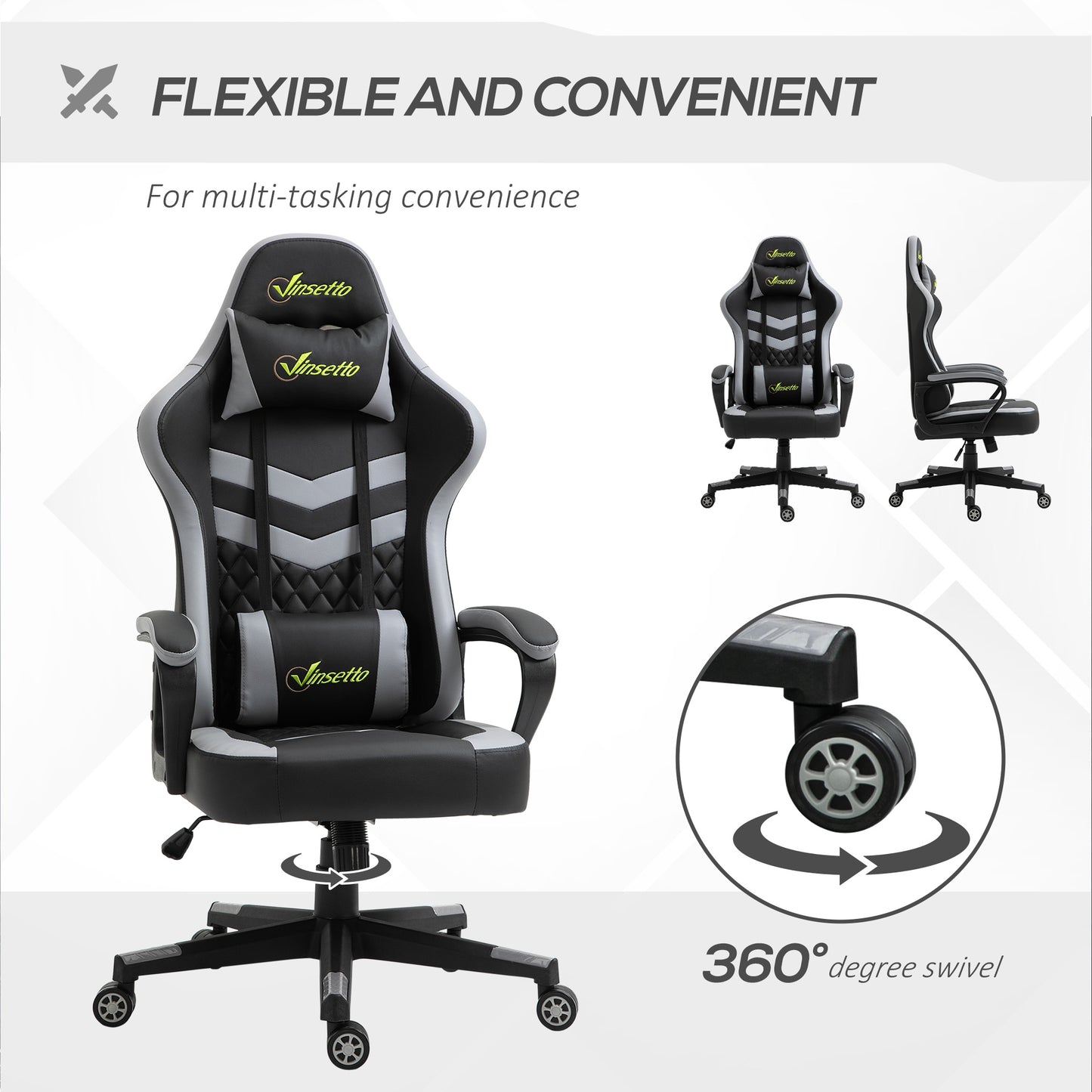 Gaming Chair Ergonomic Design with Headrest and Lumbar Pillow Rotatable Home Leather Office Chair