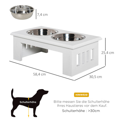 Dog Food and Water Bowl, Stainless Steel, 58.4Lx30.5Wx25.4H cm-White