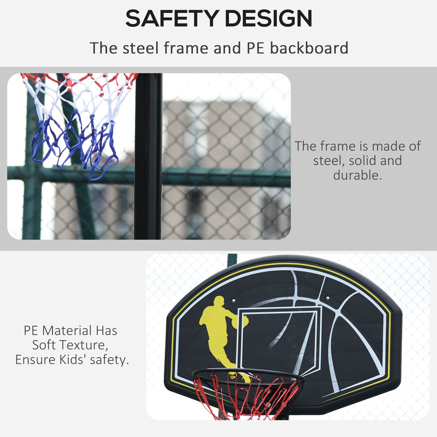 Portable Basketball Stand Net Hoop W/Wheels, Adjustable (1.9m-3.05m) Garden Free Standing Garage Backboard