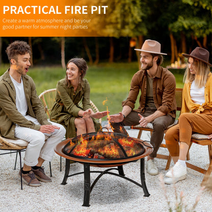 Outdoor Patio Steel Fire Pit Bowl for Backyard, Camping, Picnic, Bonfire, Garden w/Spark Screen Cover