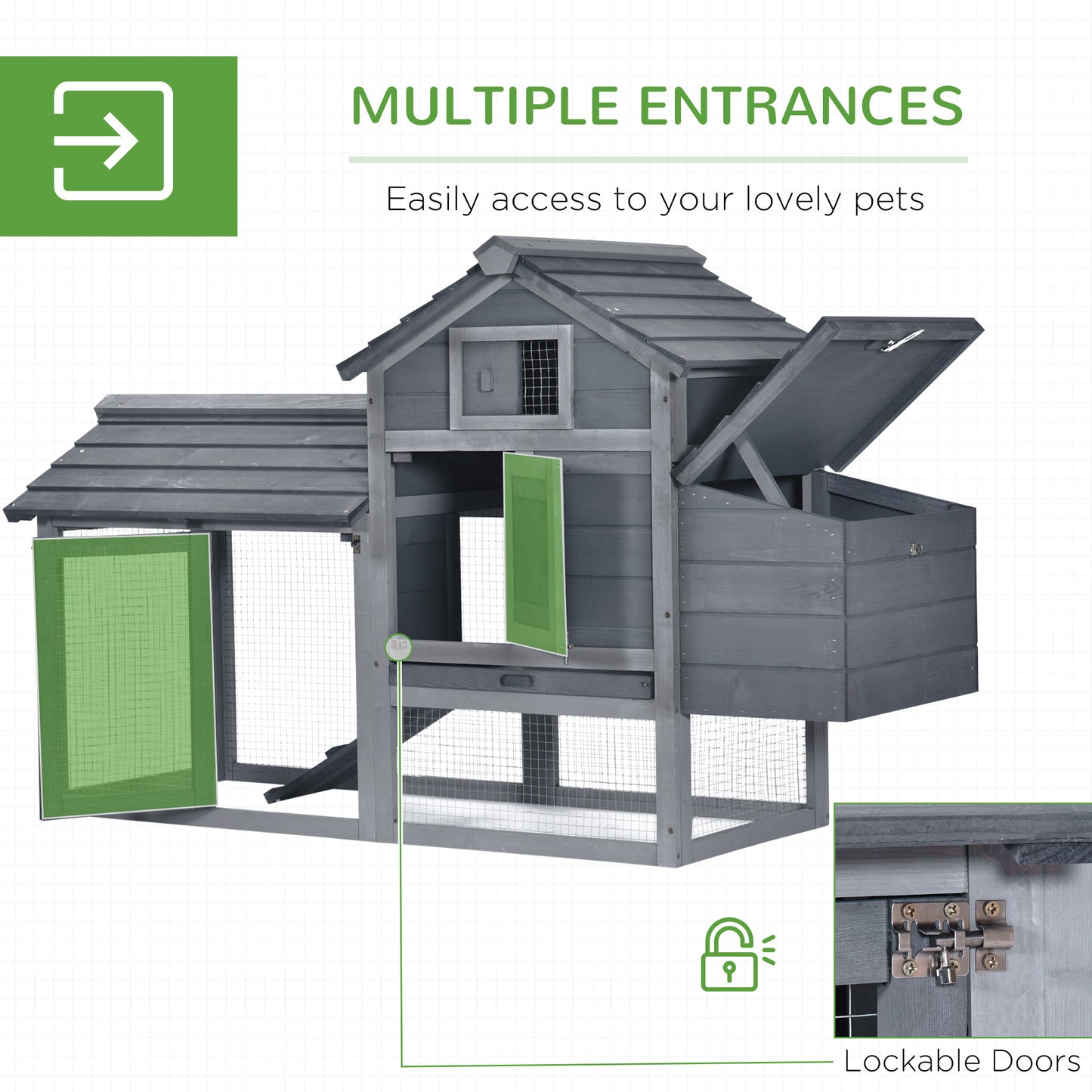 Solid Wood Enclosed Outdoor Backyard Chicken Coop Kit with Nesting Box,Grey