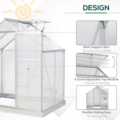 Walk-In Greenhouse Polycarbonate Panels Aluminium Frame Sliding Door Adjustable Window Flower Grow House Protection  Aosom IE