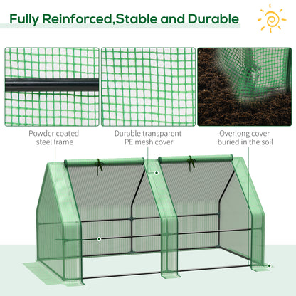 Mini Small Greenhouse w/ Steel Frame & PE Cover & Zippered Window Poly tunnel Steeple for Plants Vegetables, 180 x 90 x 90 cm