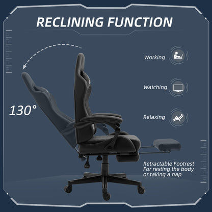 Reclining Gaming Chair with Footrest, Ergonomics, Swivel Wheel, , PVC Leather for Home Office, Black