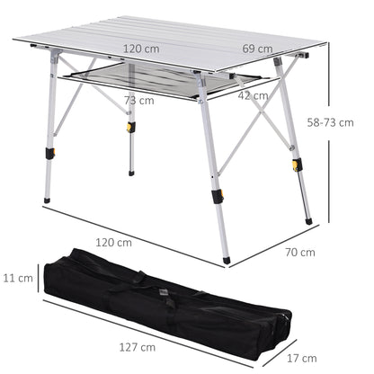 Aluminium Portable Outdoor BBQ Picnic Table w/ Mesh Tier Silver