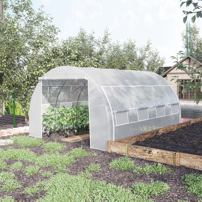 Outsunny 4 x 3 x 2 m Polytunnel Greenhouse, W/ Steel Frame Reinforced Cover Zippered Door&8 Windows White 