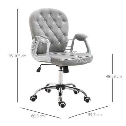 Velour Office Chair Diamante Tufted Padded Ergonomic 360° Swivel Desk Chair 5 Castor Wheels Home Work