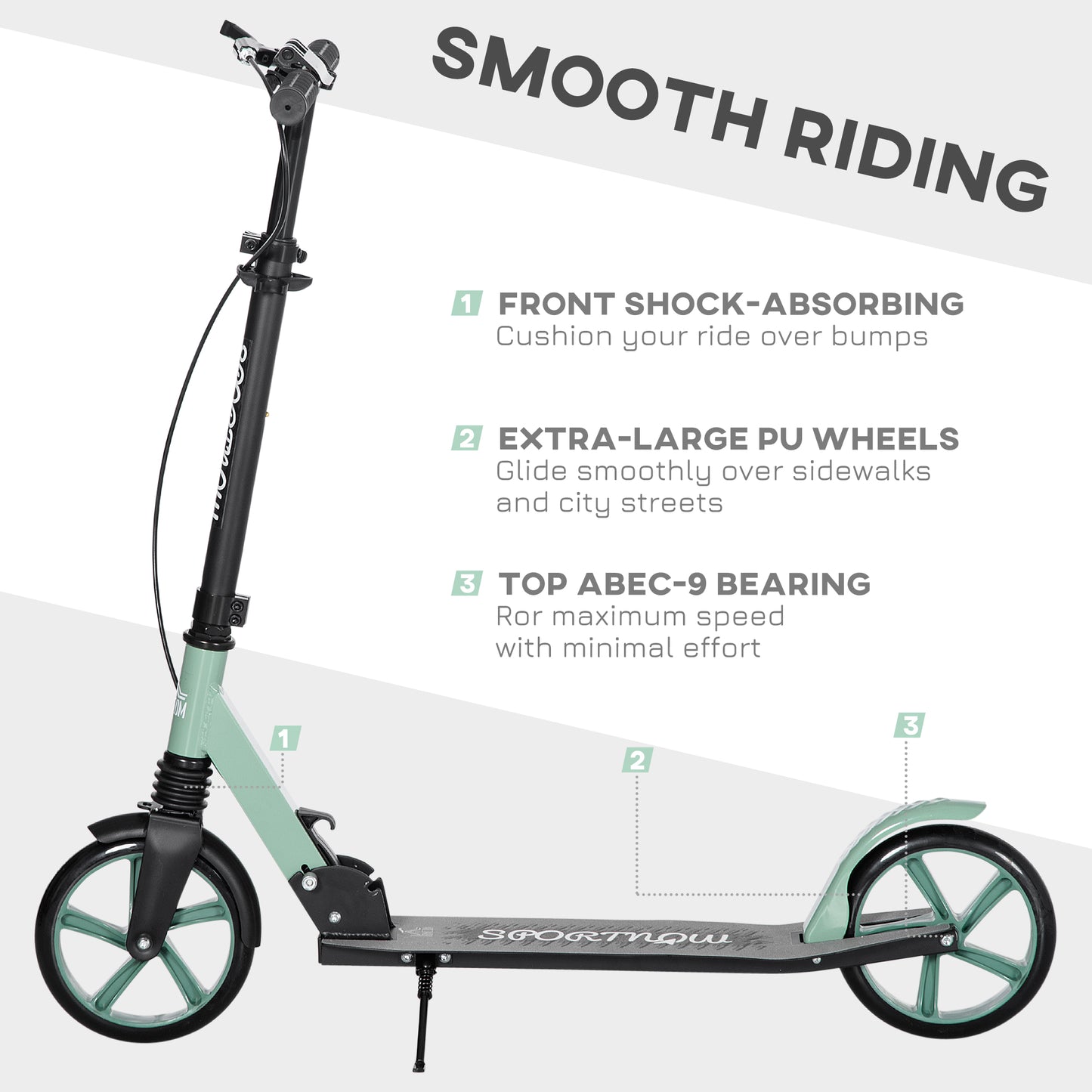 Kick Scooter, Foldable, w/ Adjustable Handlebar, with Kickstand, Dual Brake System, Shock Absorber, 200mm Wheels