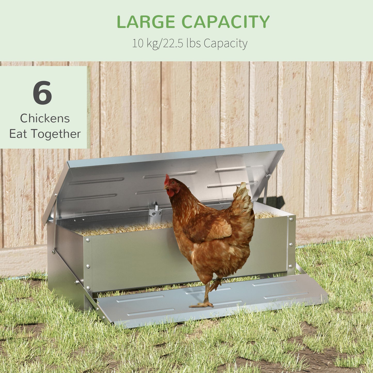 10KG Automatic Chicken Feeder Poultry Feeder w/ Self Opening Treadle, Lid, Sliver-Tone