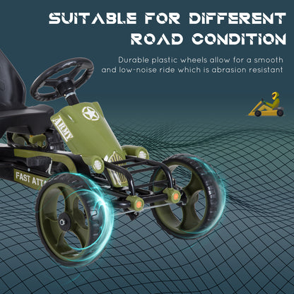 Homcom Pedal Go Kart Go Karting For Kids Children'S Go Karts Kids Pedal Cart Ride On Toys Tractor Ride On Car W/Hand Brake-Green